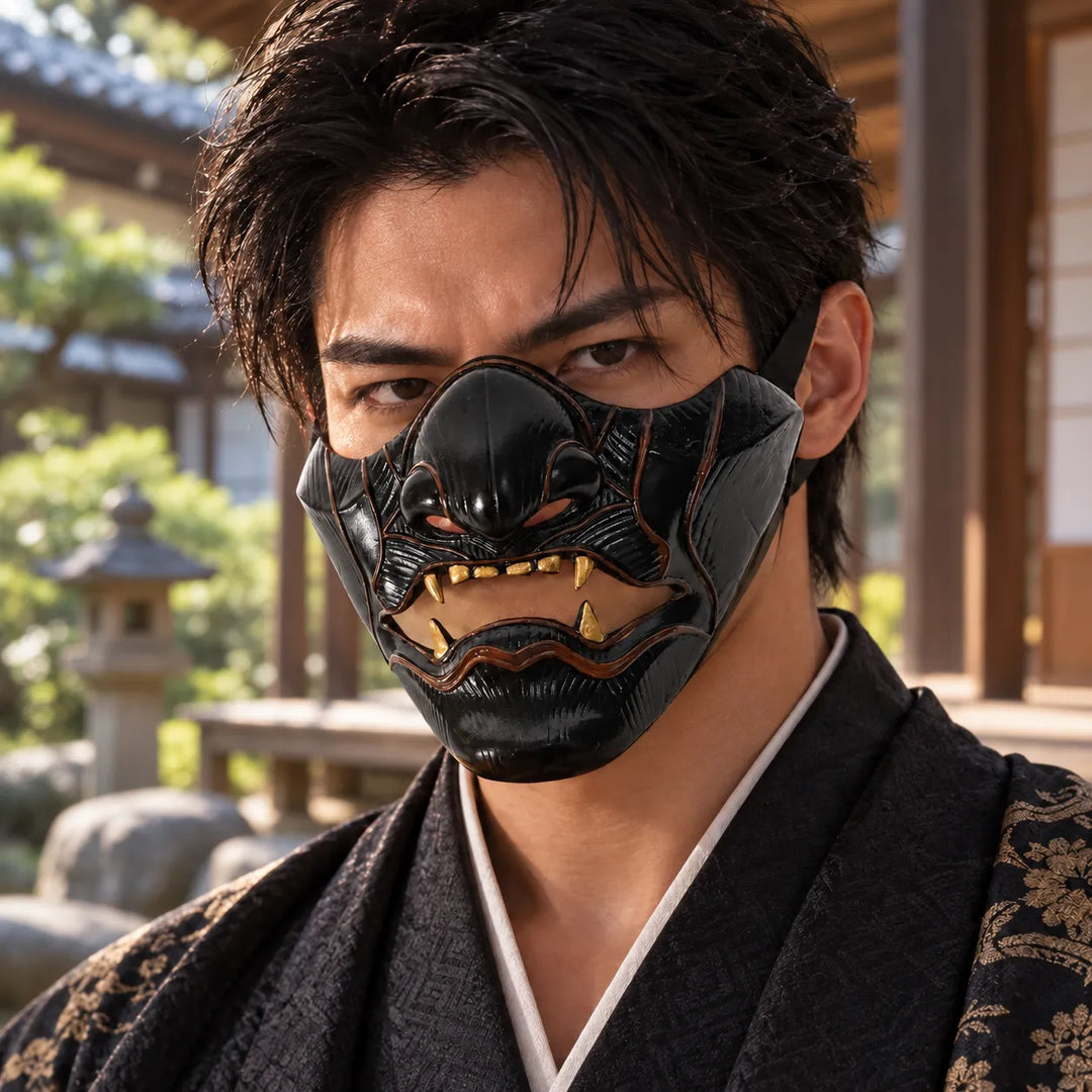 Demi-masque noir en résine Unique