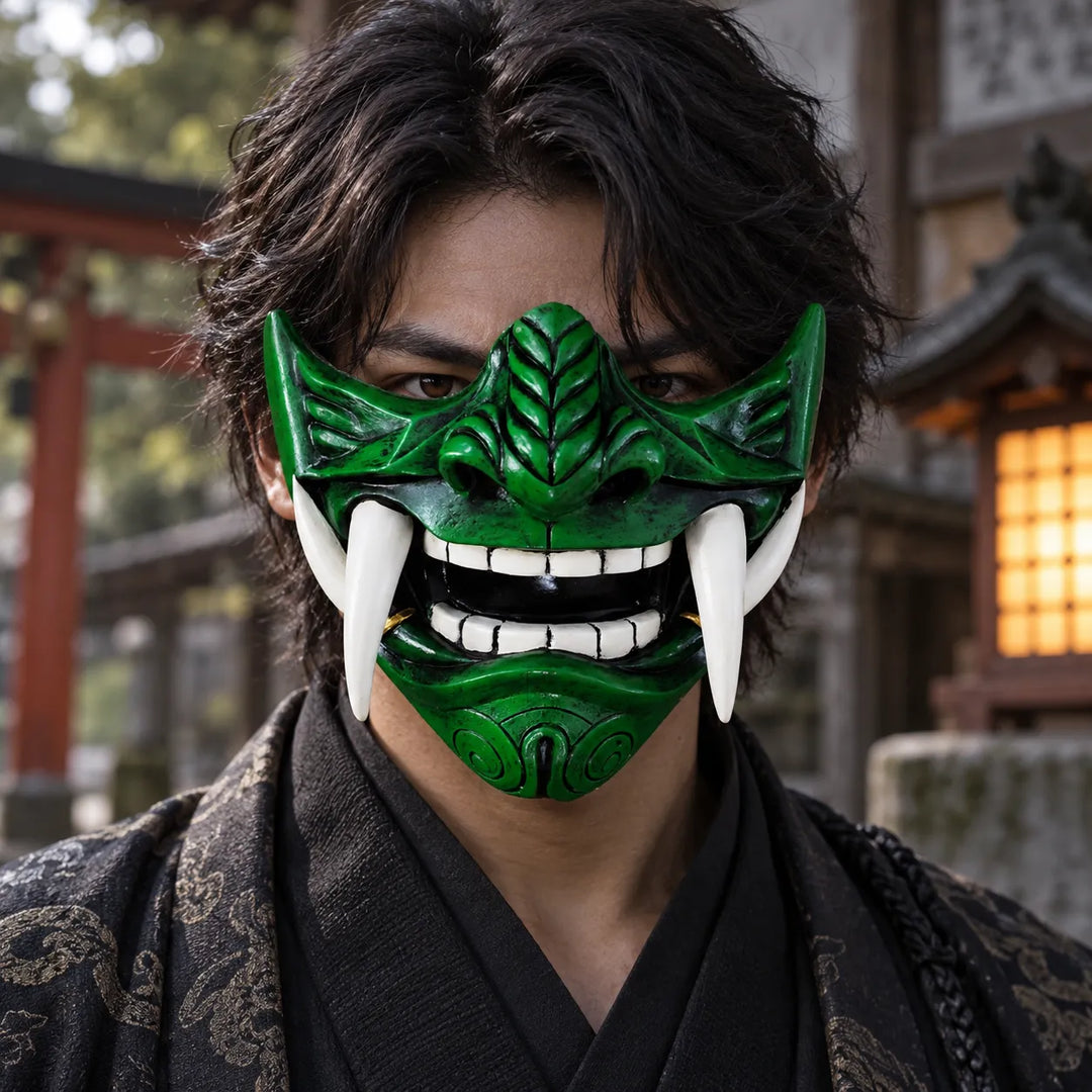 Demi masque demon japonais Vert