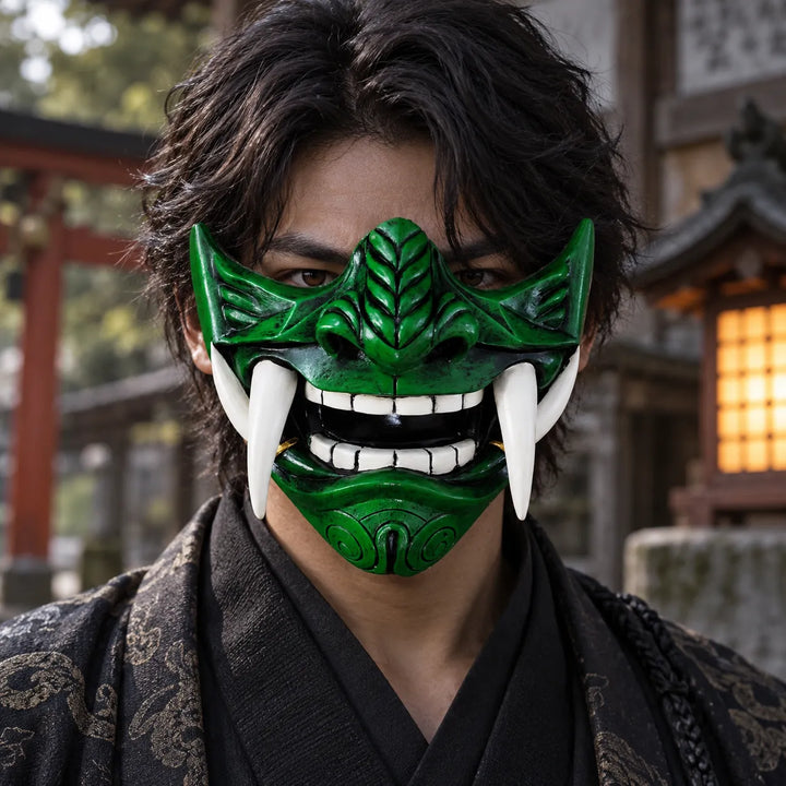 Demi masque demon japonais Vert