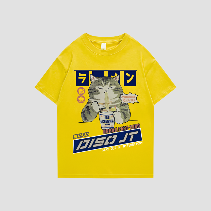 T-shirt Japonais Streetwear en Coton Jaune