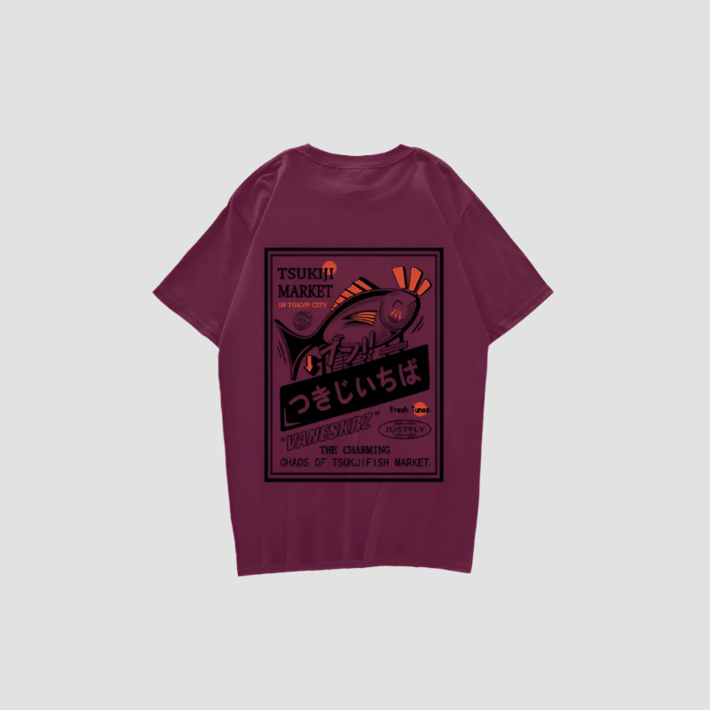 T-shirt Japonais Hip Hop Poisson Rouge