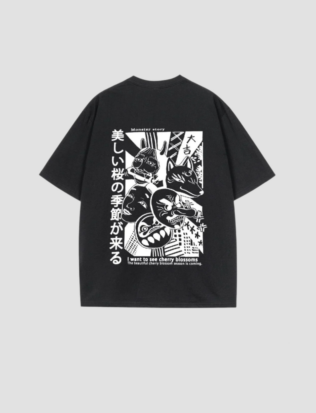 T-shirt Oversize à Illustration Japonaise Noir