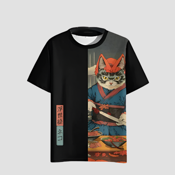 Japanisches Samurai-Katzen-T-Shirt