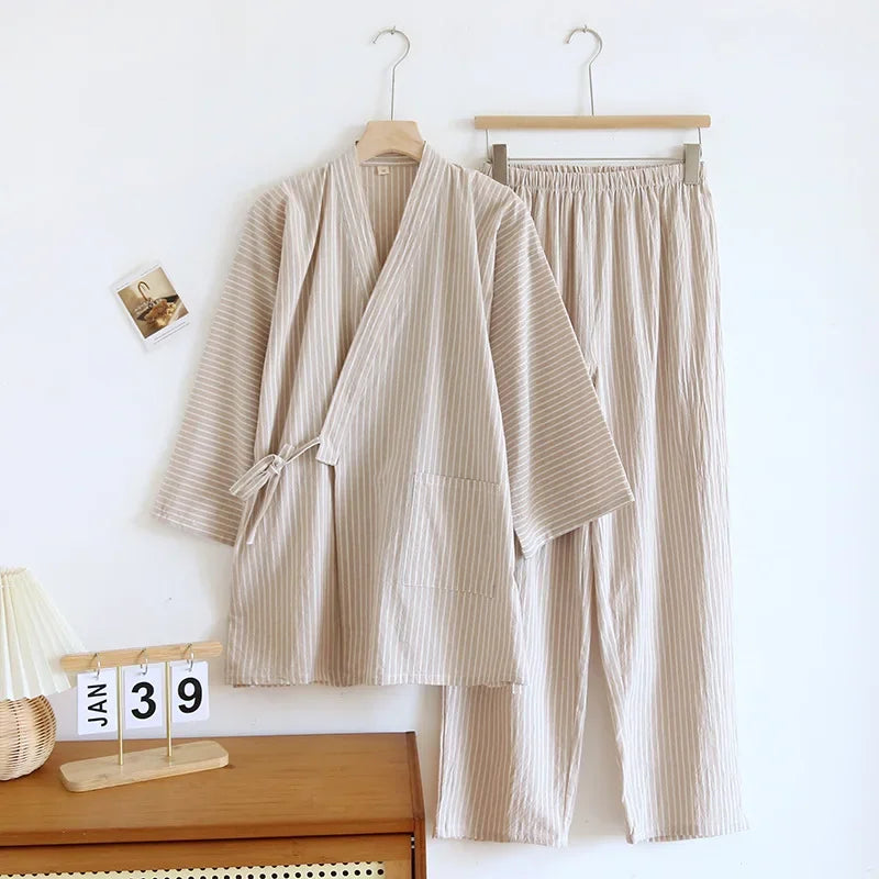 Ensemble Jinbei Pantalon Rayé Beige