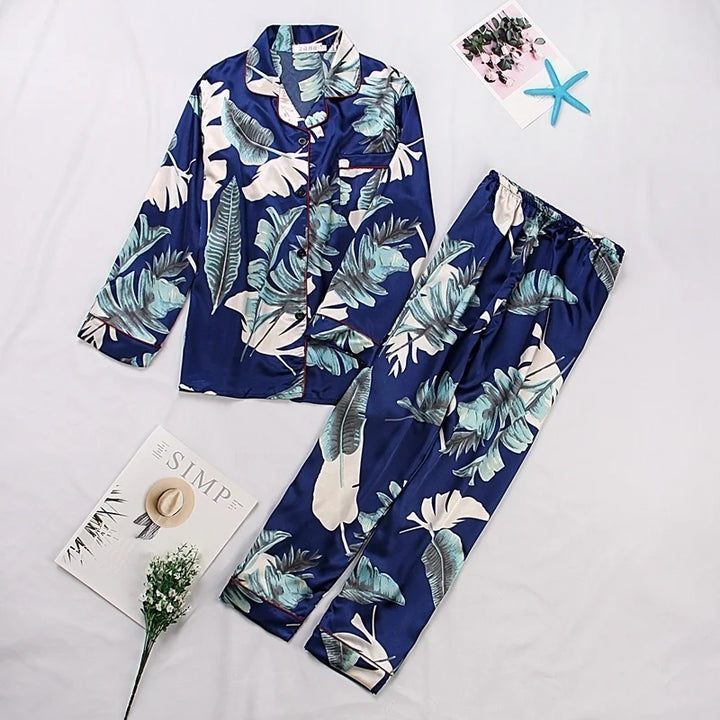 Ensemble Pyjama Japonais Bleu à Feuilles confortable