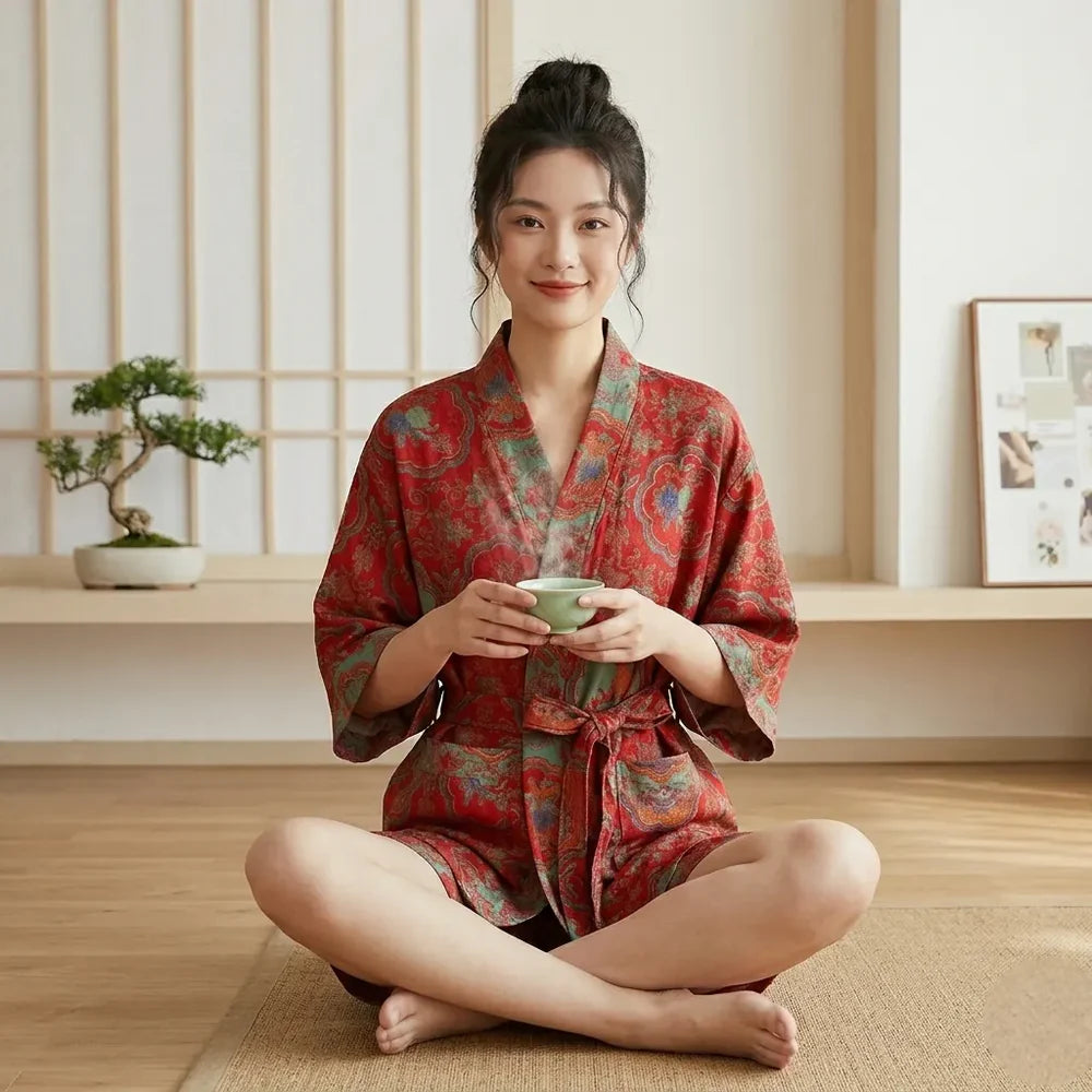 Ensemble Pyjama Japonais Femme Rouge