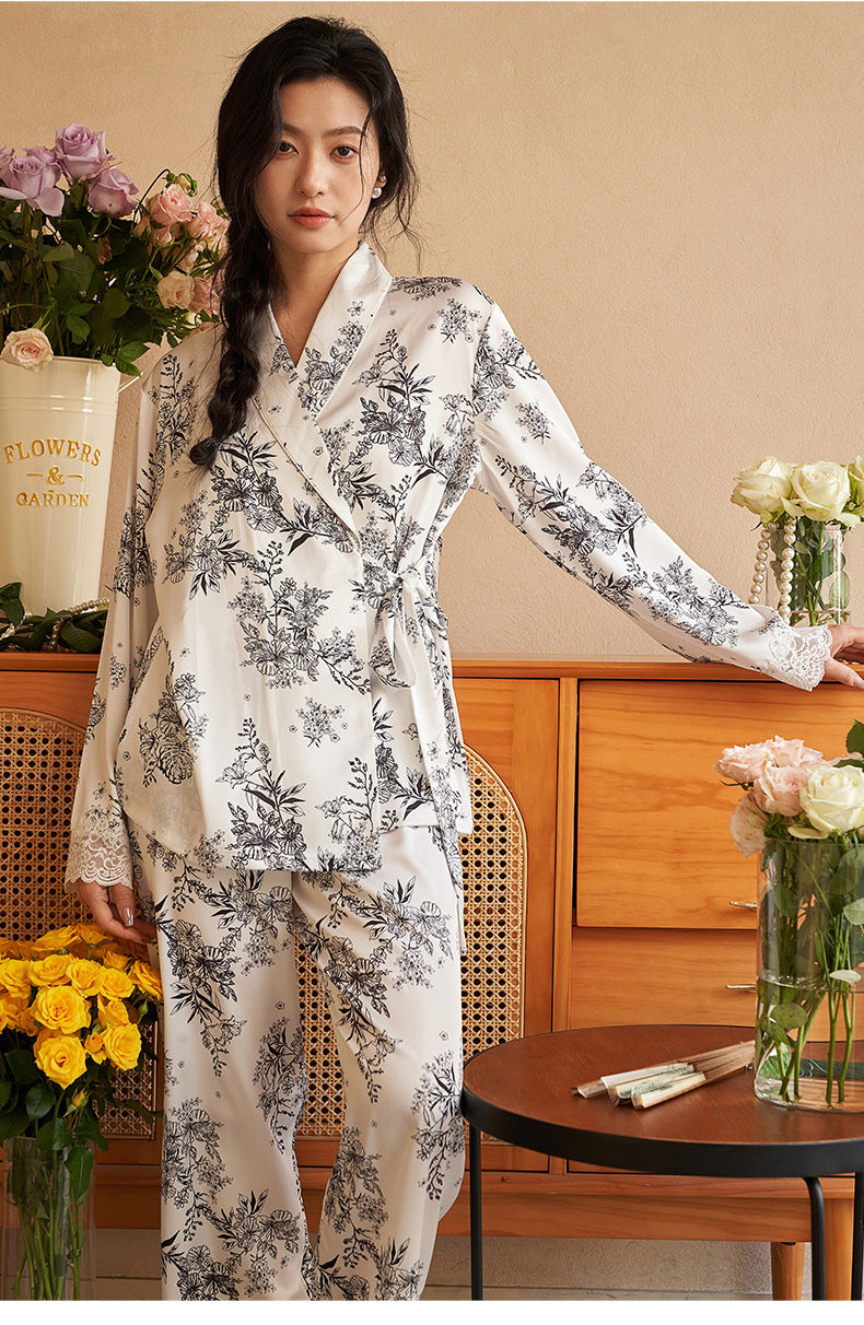 Ensemble Pyjama Kimono Femme Noir et Blanc stylé