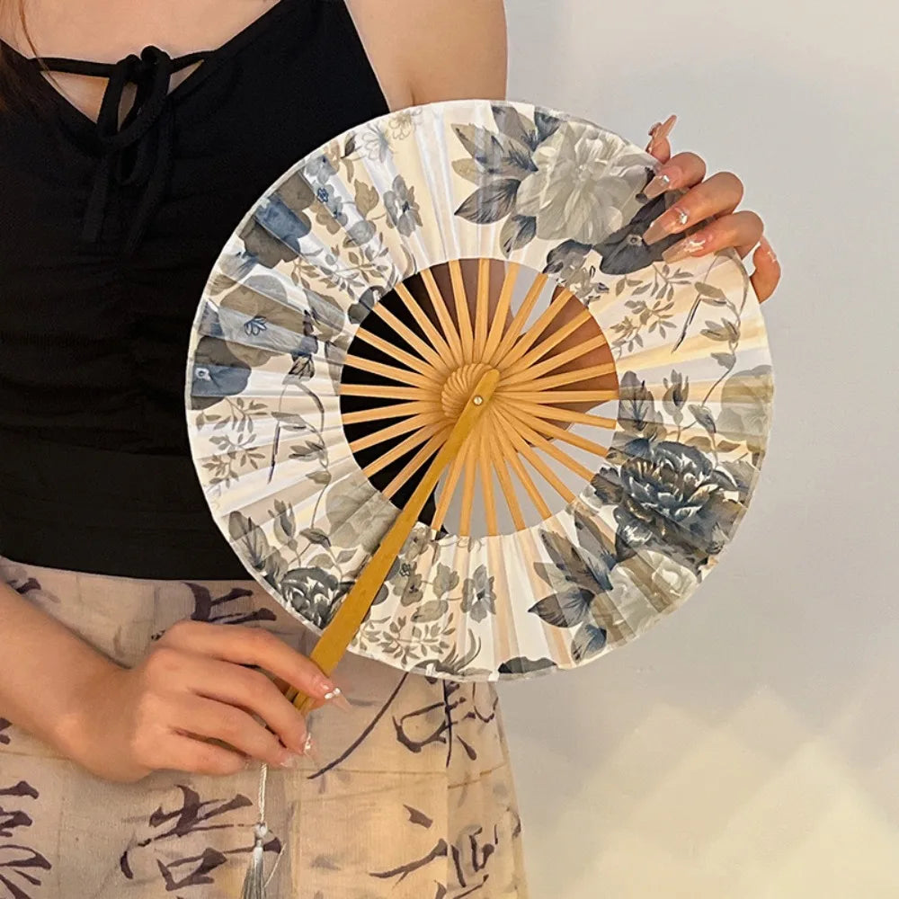 Eventail Japonais Rond Pliable Fleuri