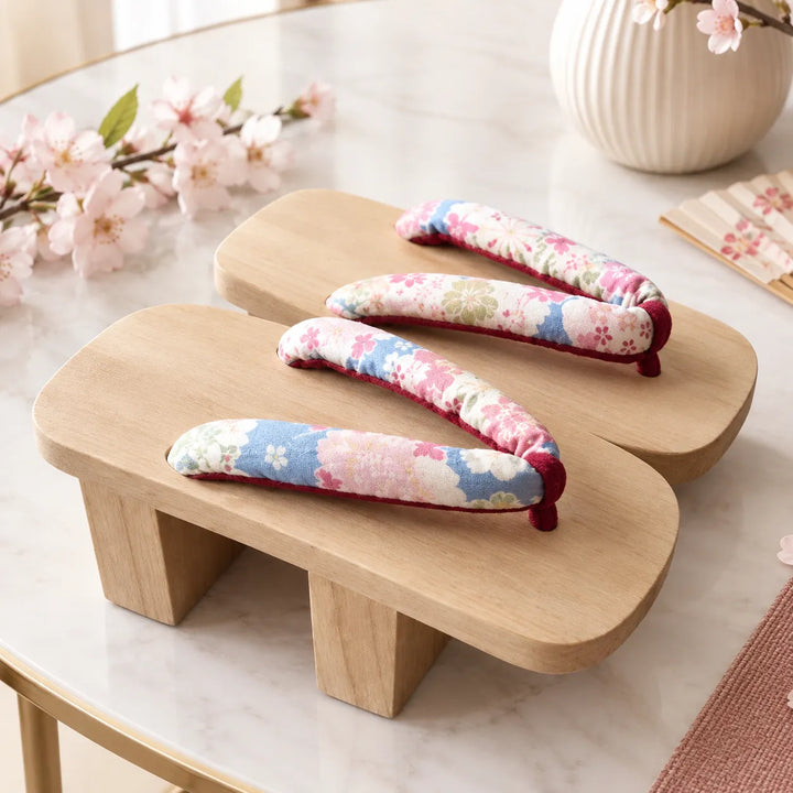 Geta Japonais Fleuri  à Talon Haut Belle