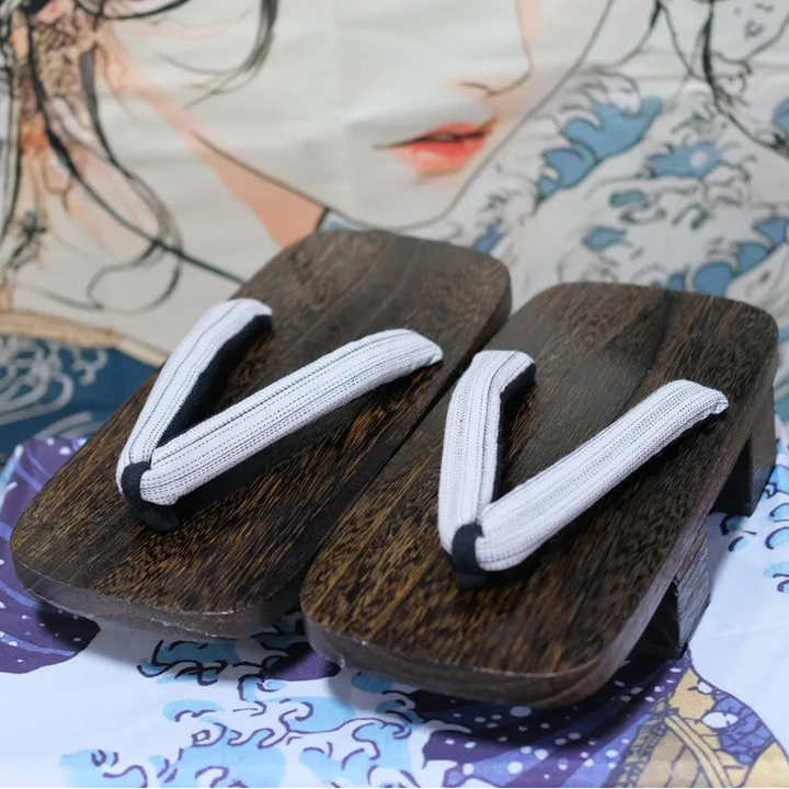 Geta Japonaise Blanc Rayé Confortable