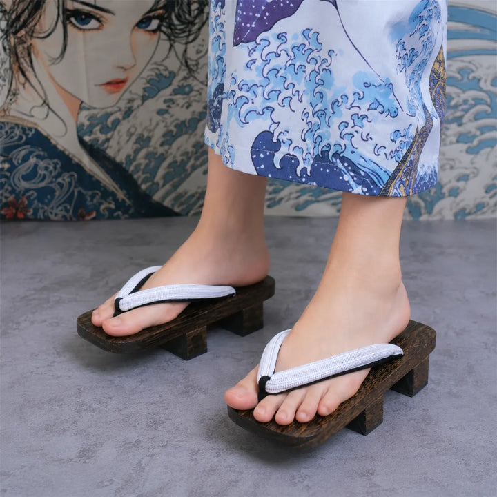 Geta Japonaise Blanc Rayé Unique