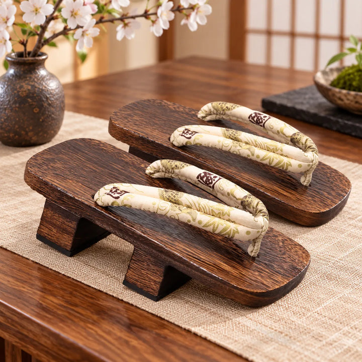 Geta Japonaise Blanc et Or Beige