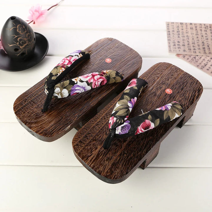 Geta Japonaise Homme fleurie noir
