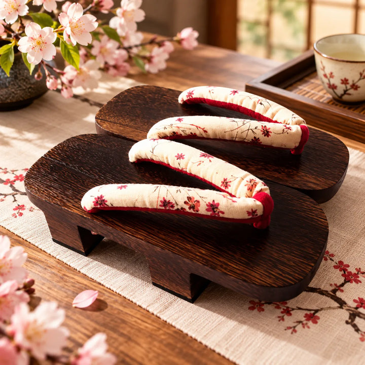 Geta Japonaise à Lanière Blanche Fleurie Belle
