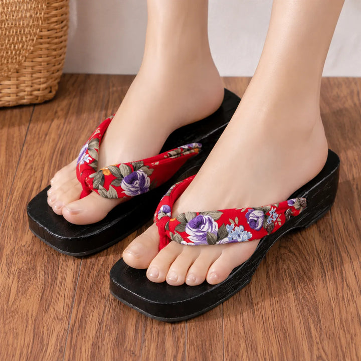 Geta Japonaise à Lanières Rouges