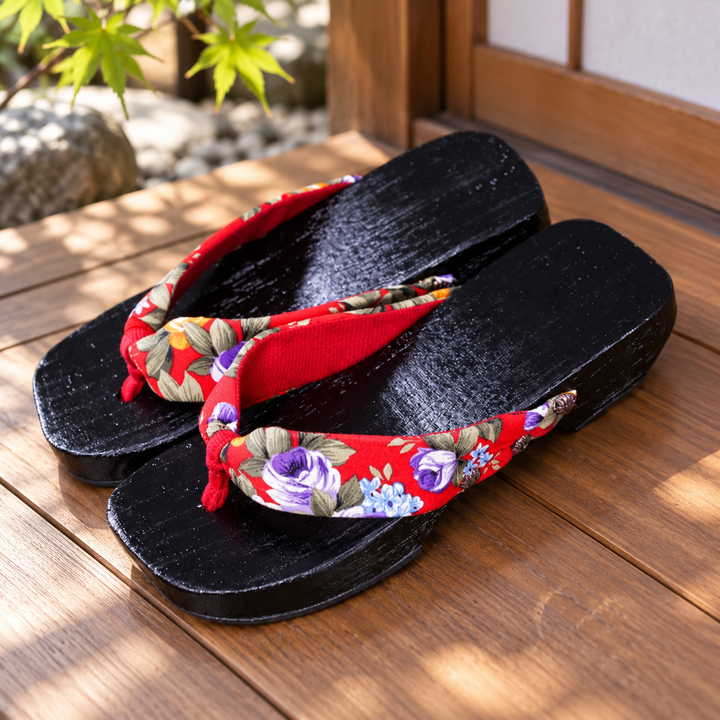 Geta Japonaise à Lanières Rouges Belle