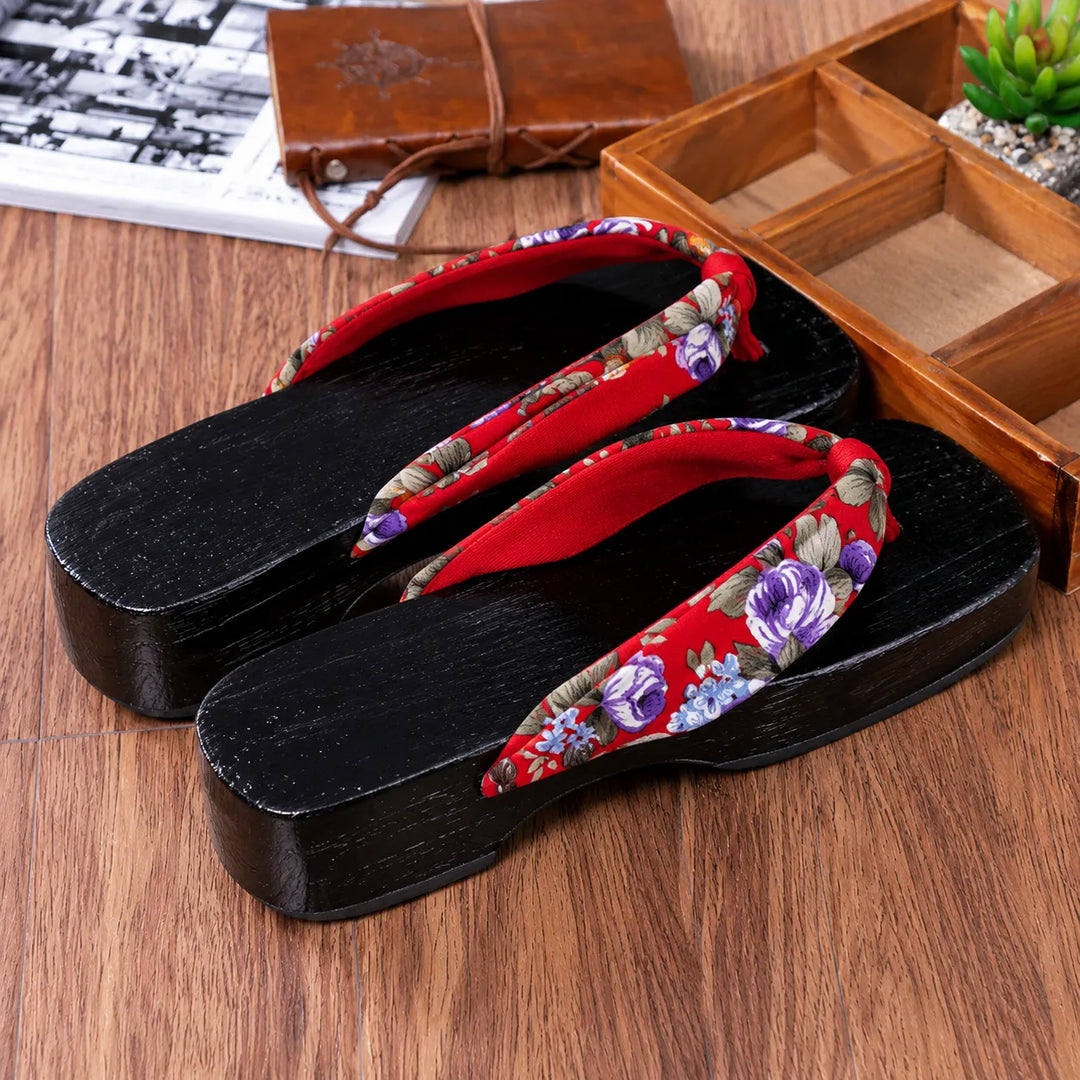 Geta Japonaise à Lanières Rouges Confortable