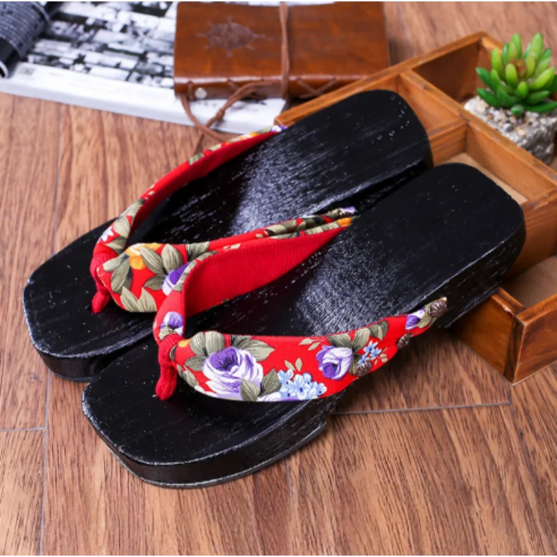 Geta Japonaise à Lanières Rouges Unique