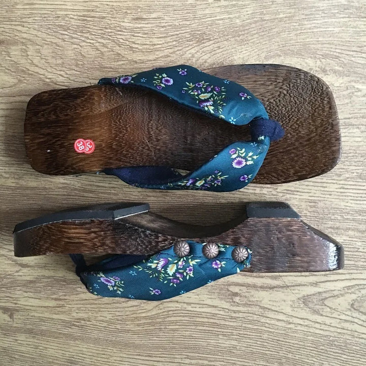 Geta Japonaise à Motif Floral Bleu