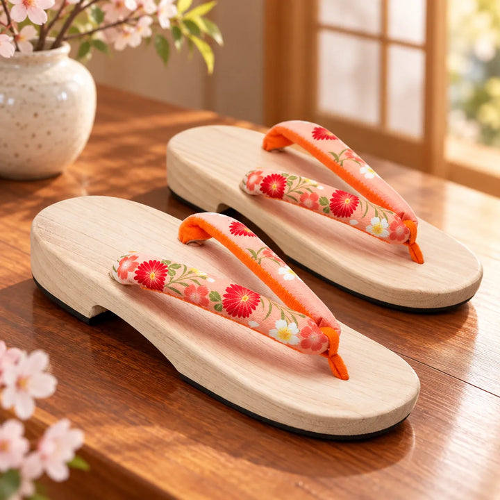 Geta Japonaise Plate Fleurie Orange