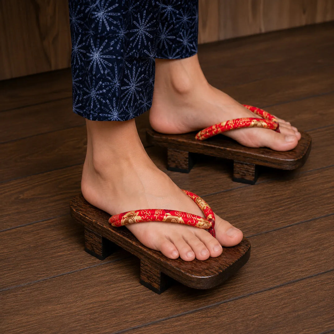 Geta Japonaise Rouge et Doré Unique