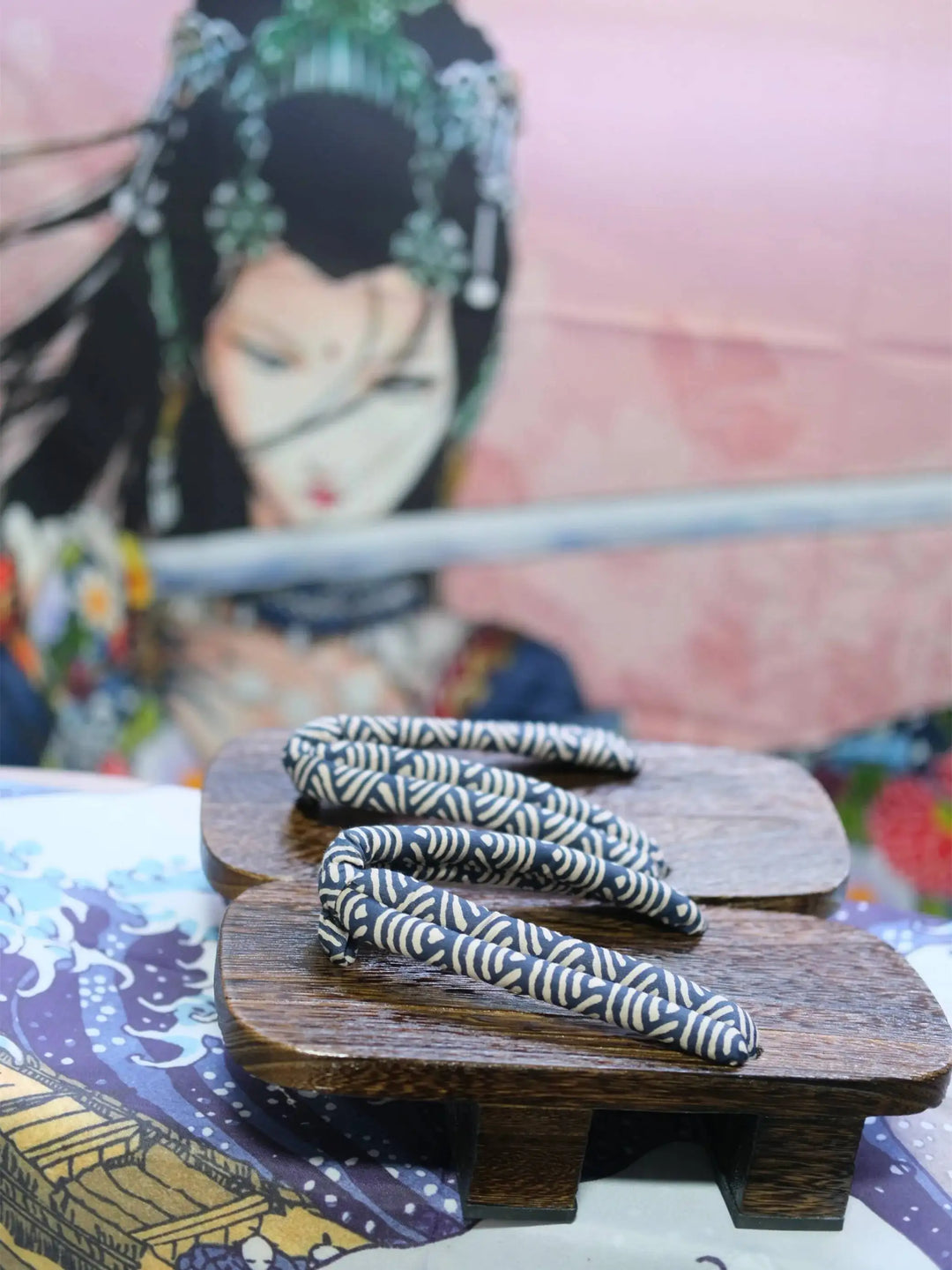 Geta Japonaise Vagues Bleu Confortable