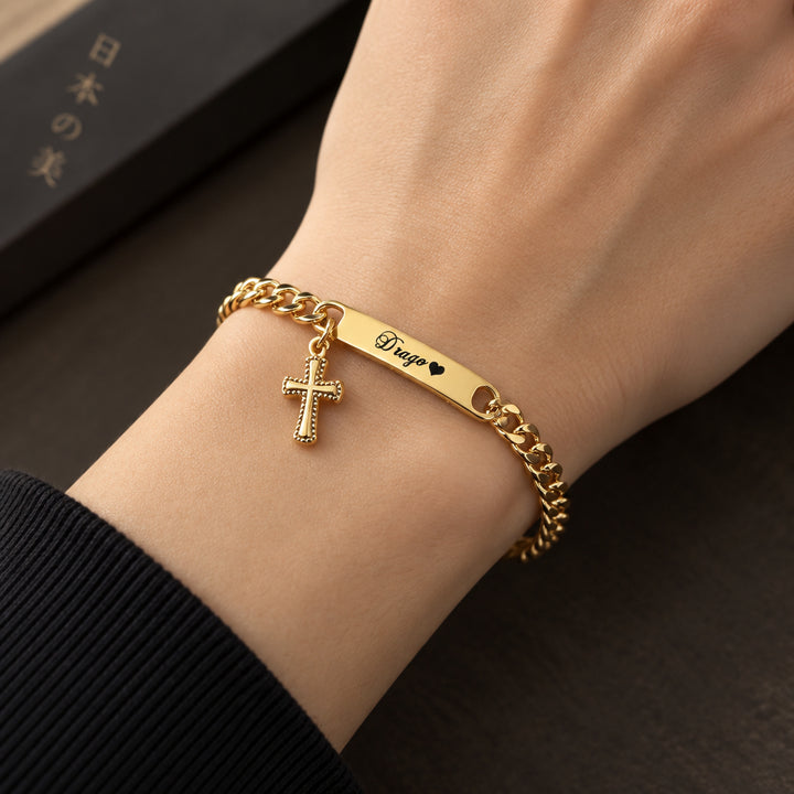 Gourmette Japonaise Personnalisée avec Charm Croix unique