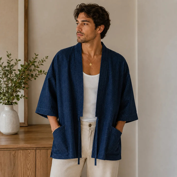 Grande Veste Kimono Homme Japonais en Denim