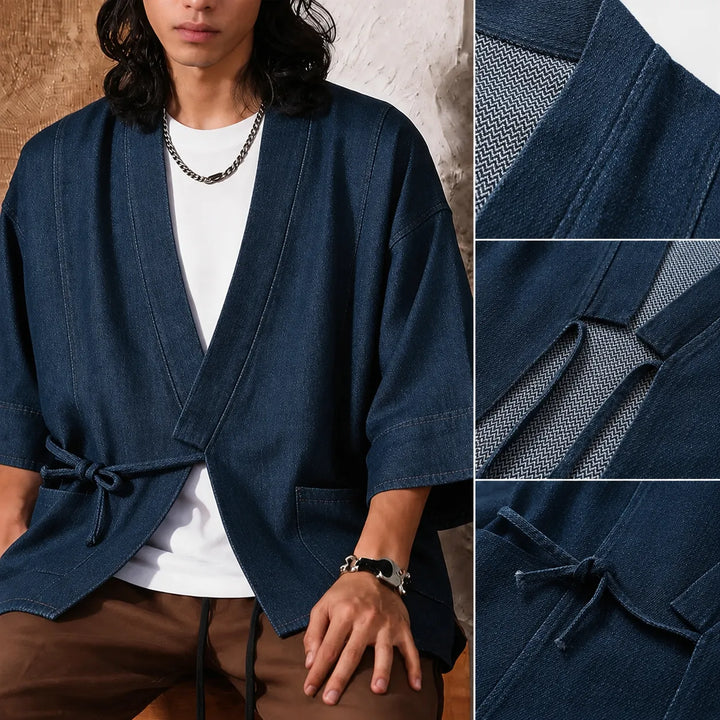 Grande Veste Kimono Homme Japonais en Denim Originale