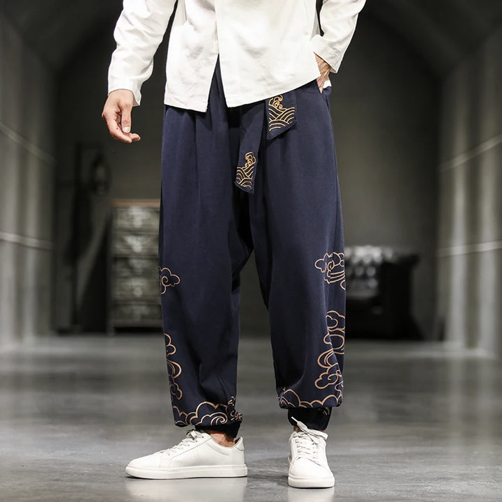 Pantalon Style Japonais Bleu