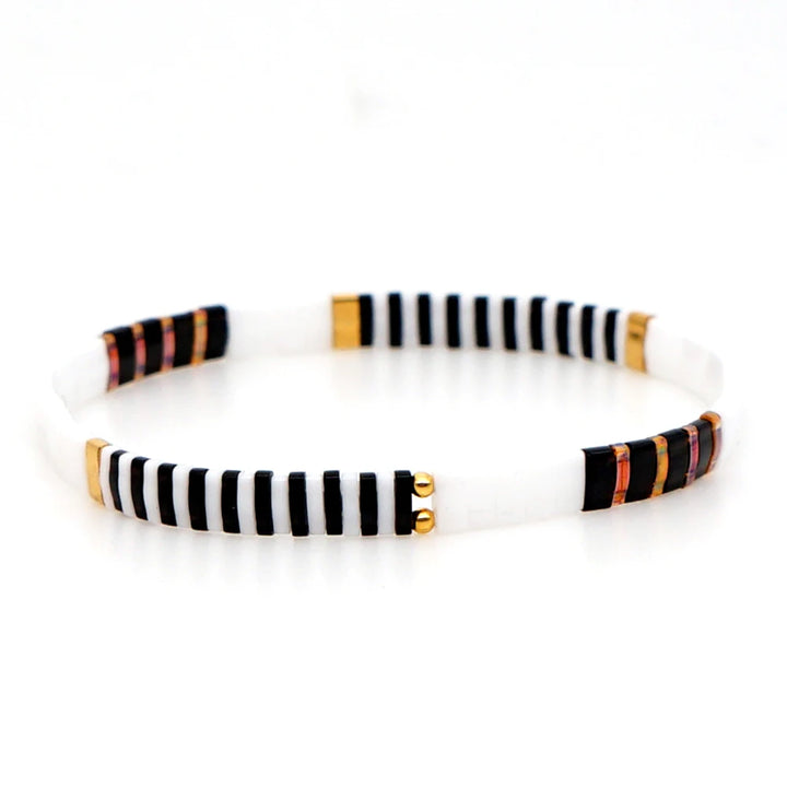 Bracelet Miyuki Tila Or Noir Blanc