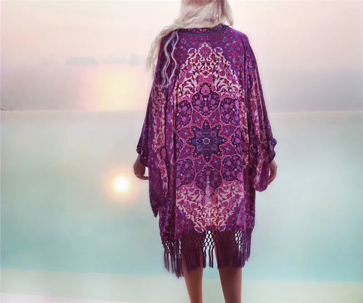 Kimono de Plage à Franges Exotique