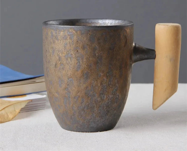 Japanese mug with wooden handle