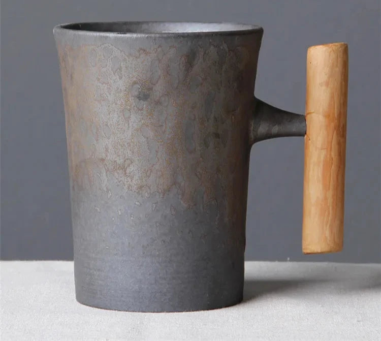 Japanese mug with wooden handle