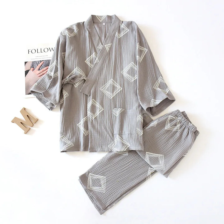 Jinbei Japonais Couple Gris