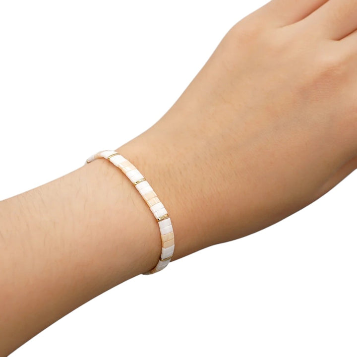 Bracelet Miyuki Tila Rose Blanc