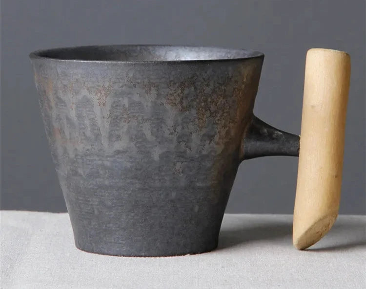 Japanese mug with wooden handle