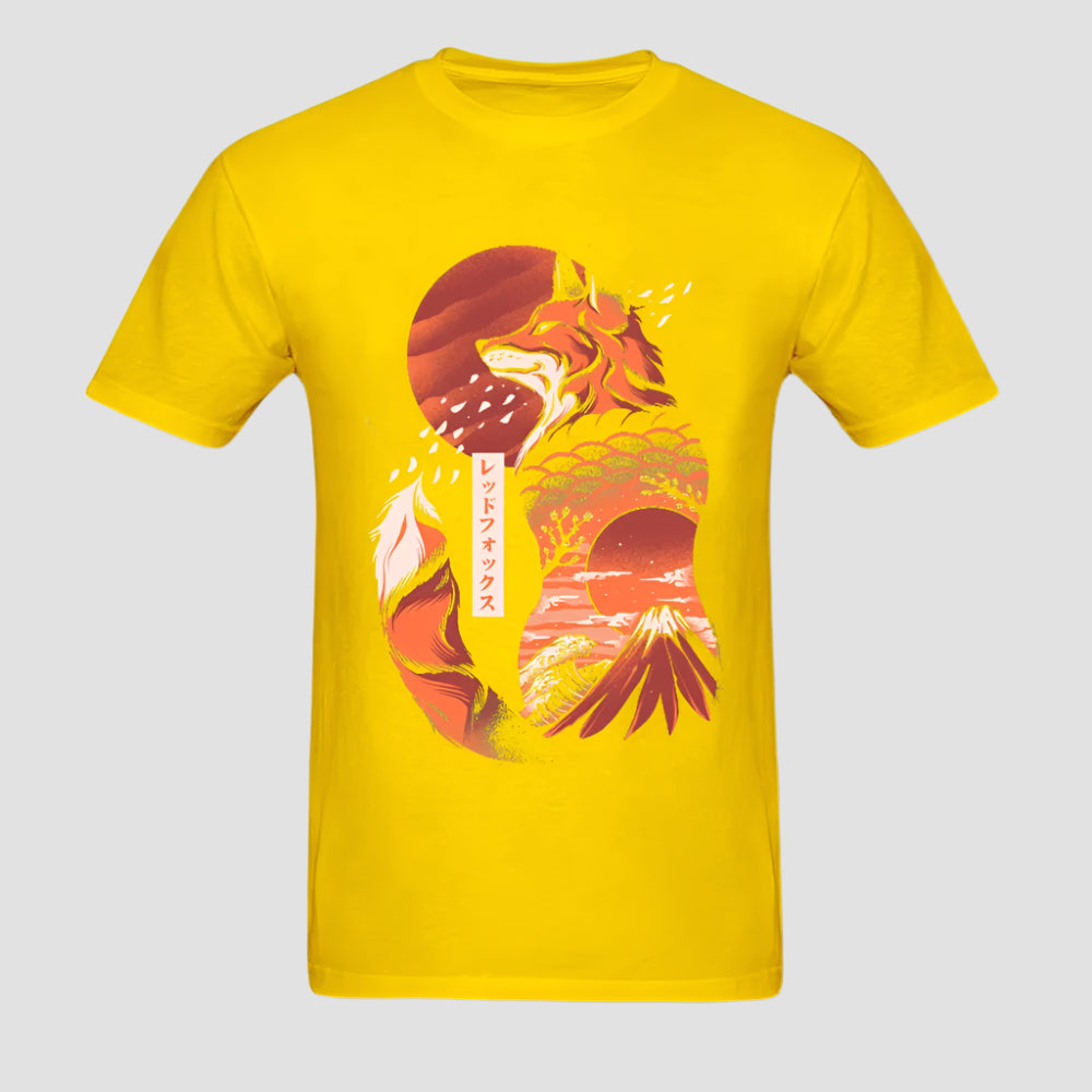 T-shirt Japonais Artistique Renard Jaune