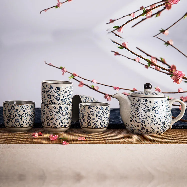 Service à Thé Japonais Motifs Fleuris 5 tasses