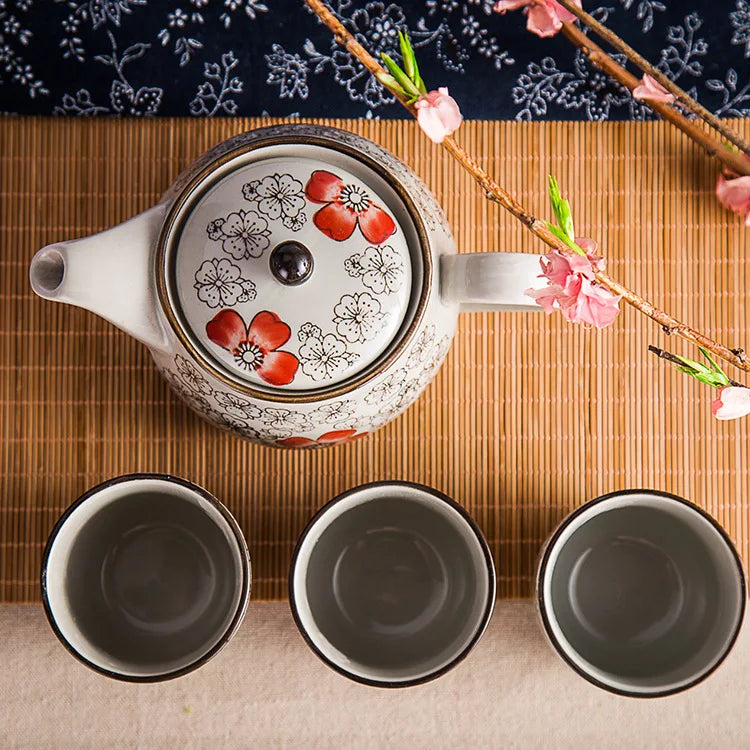 Service à Thé Japonais en Porcelaine fleuri