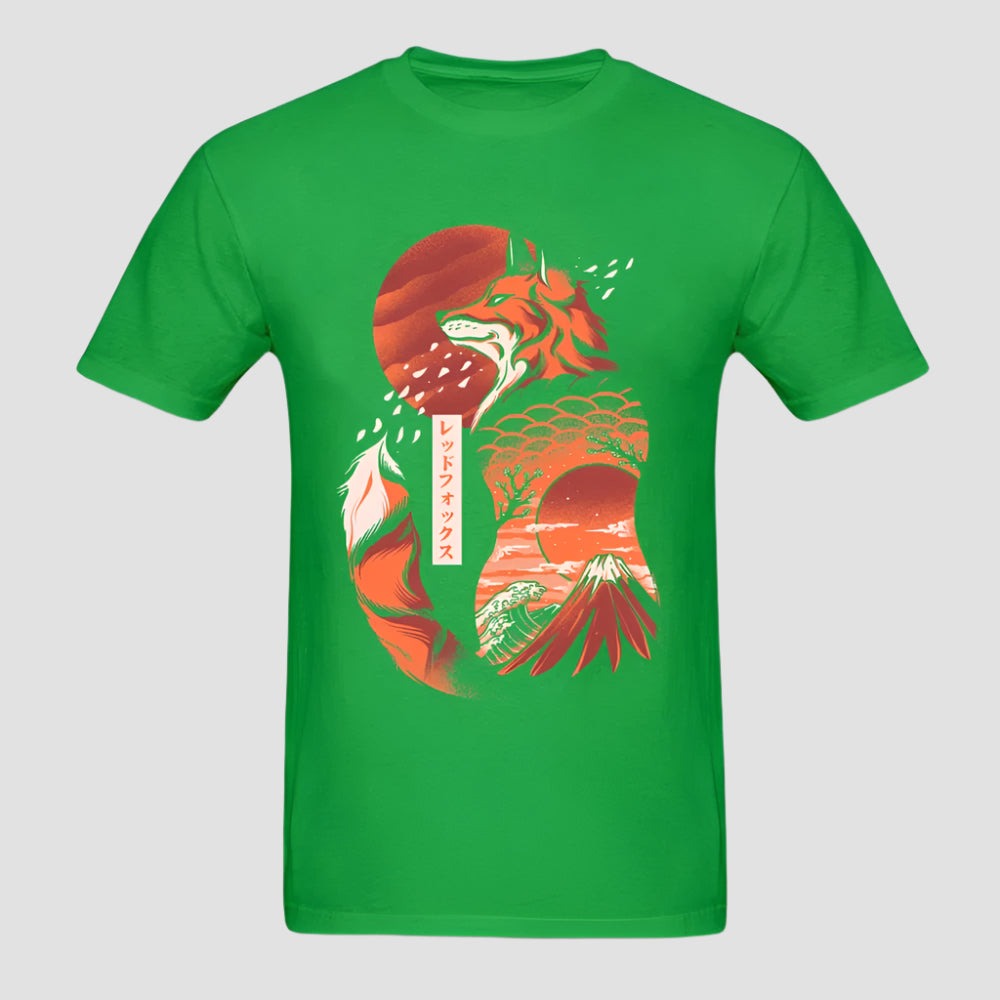 T-shirt Japonais Artistique Renard Vert