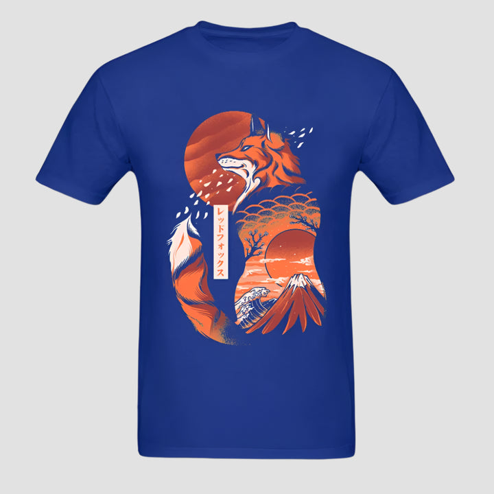 T-shirt Japonais Artistique Renard Bleu