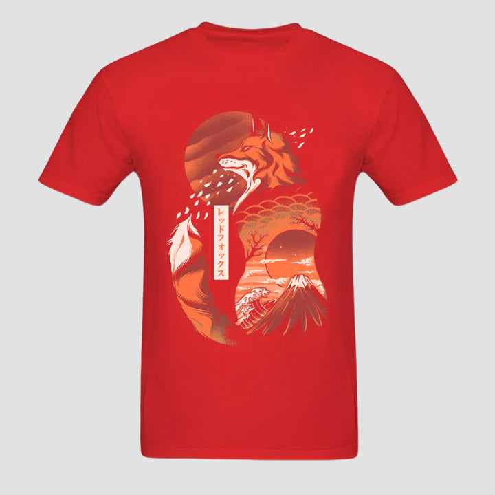 T-shirt Japonais Artistique Renard Rouge