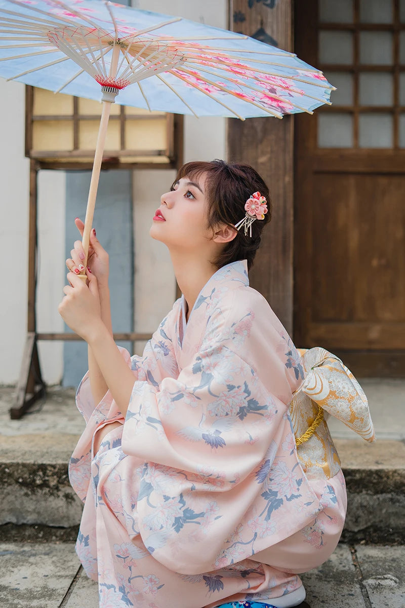 Kimono Traditionnel Rose Pastel Ajustable