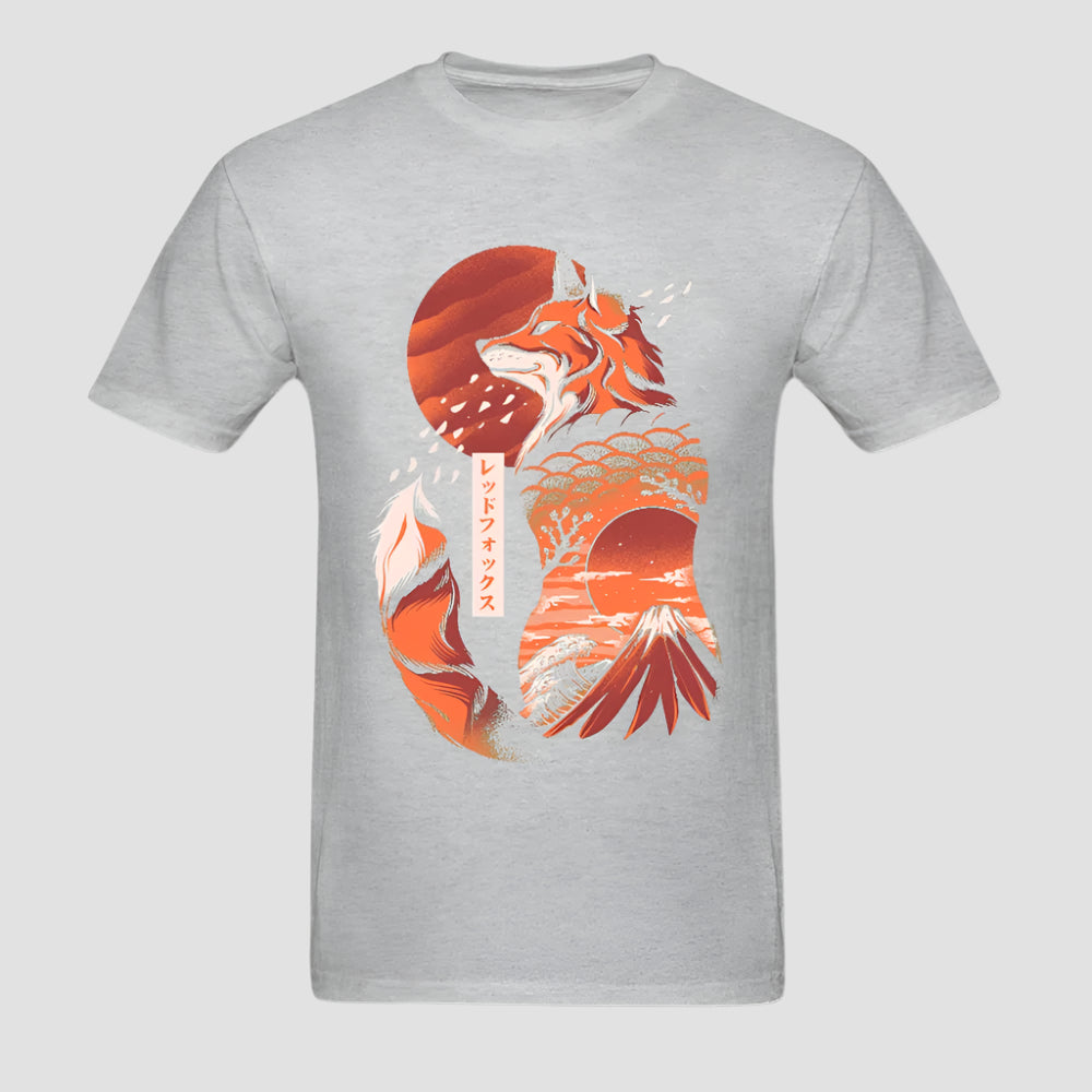 T-shirt Japonais Artistique Renard Gris