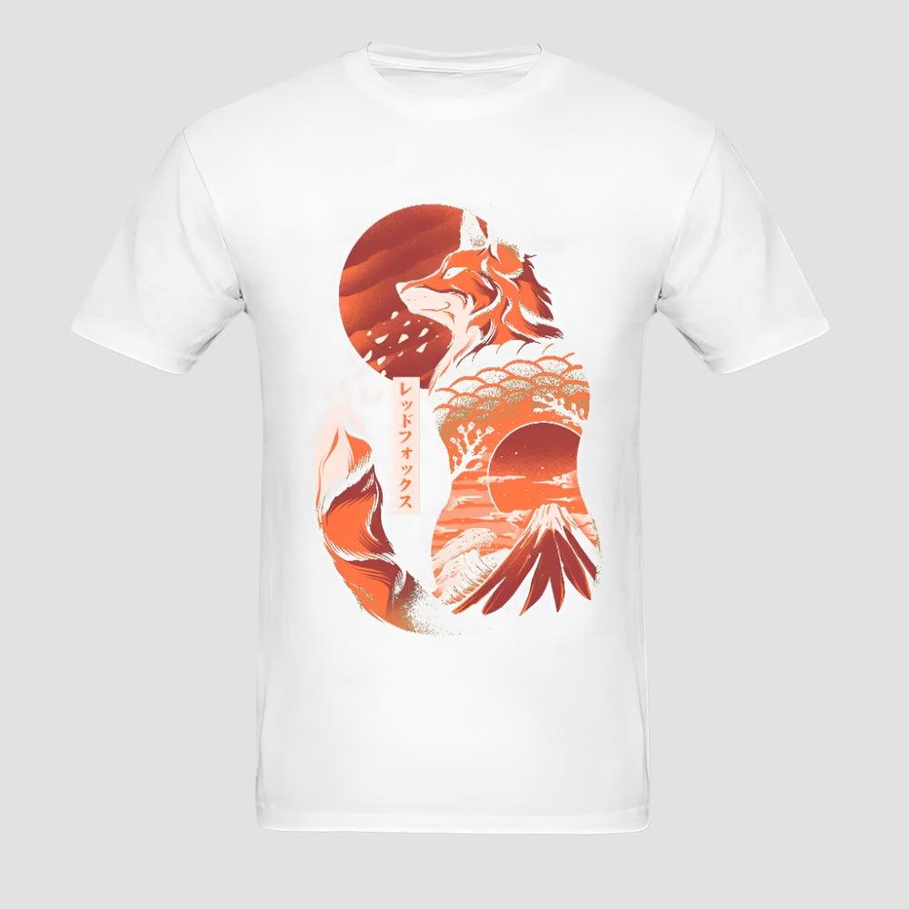 T-shirt Japonais Artistique Renard Blanc