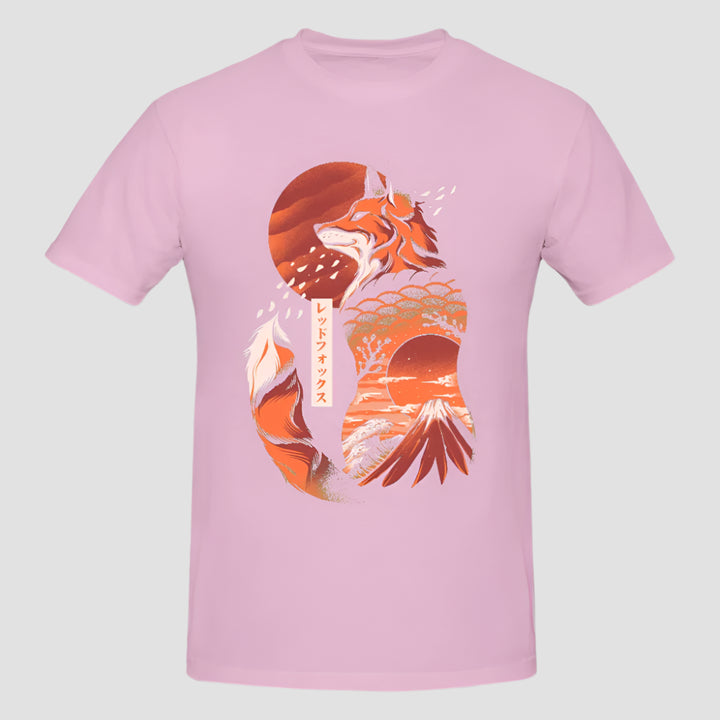 T-shirt Japonais Artistique Renard Rose