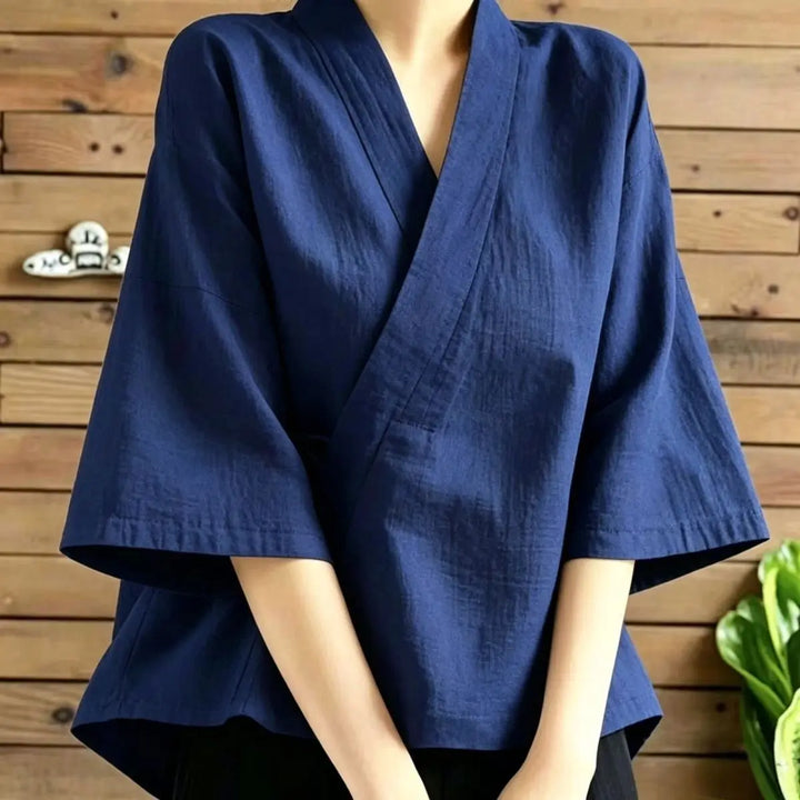 Haut Croisé Japonais en Coton Bleu