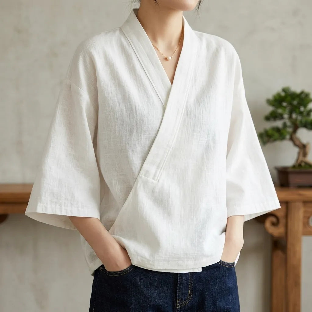 Haut Croisé Japonais en Coton Unique