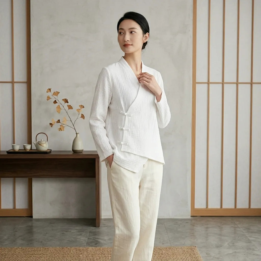 Haut Japonais Oversize de Qualité Blanc